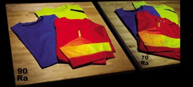 Indeks over fargegjengivelse på ulike typer lamper (tabell)