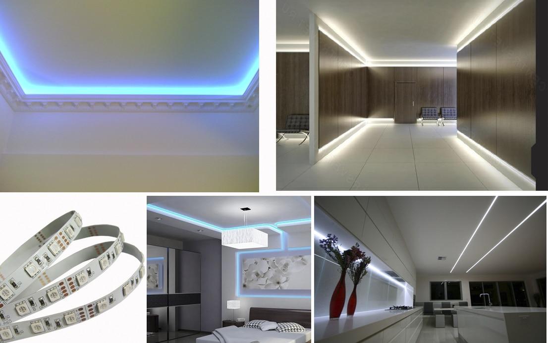 Il nastro LED può essere utilizzato per l'illuminazione di un tavan e, se lo si desidera, per l'illuminazione di nicchie