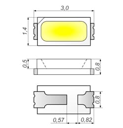 Parametri e specifiche tecniche per LED e dimensioni standard SMD 3014