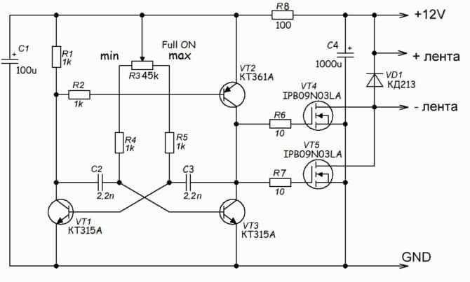 Semplice circuito dimero per nastro