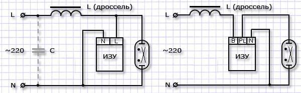 Schema completo per lampade a ioduri metallici a due e tre fili IZU