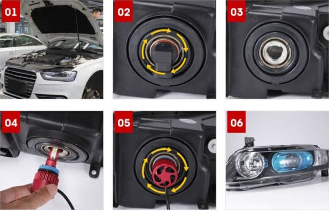 montaggio su calotte con base H8, H9, H11, 9005, 9006, 52025, 880, 881