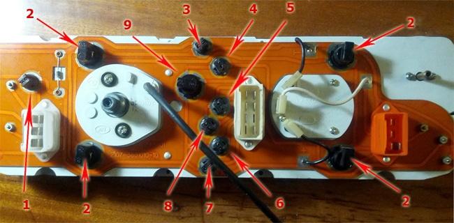 Sơ đồ đèn trên bảng điều khiển VAZ 2107