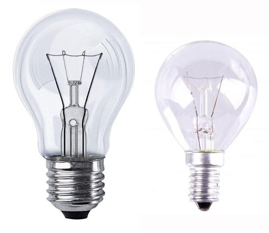 E27 (a sinistra) e E14