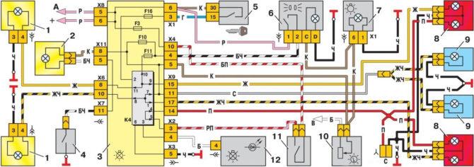 sơ đồ cho thiết bị chiếu sáng VAZ 2114