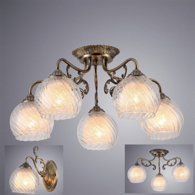 Izbor su tavanni lampi e polylei nella camera da letto in stile Liberty