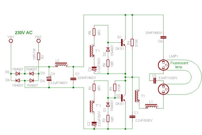 Catena di zavorra con lampada fluorescente
