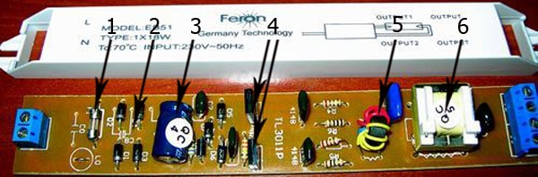 podrejdane sull'elemento e sulla parte superiore del reattore elettronico