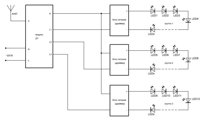 thanh đèn với điều khiển từ xa - sơ đồ